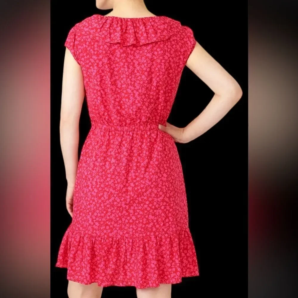J. CREW  V-NECK RUFFLE DRESS IN TOSSED BOUQUET PRINT -00